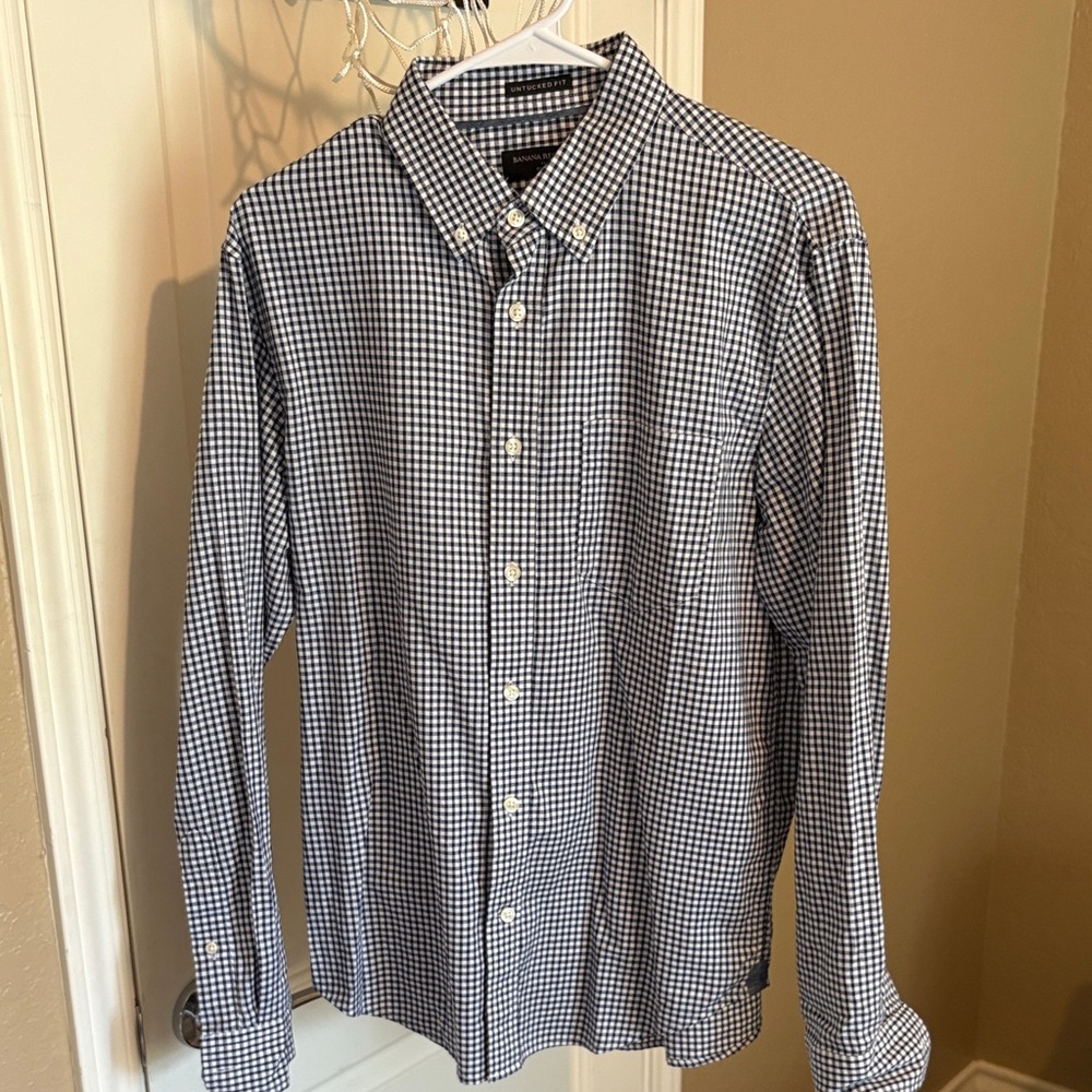 Banana Republic Navy Checkered Button Down Shirt